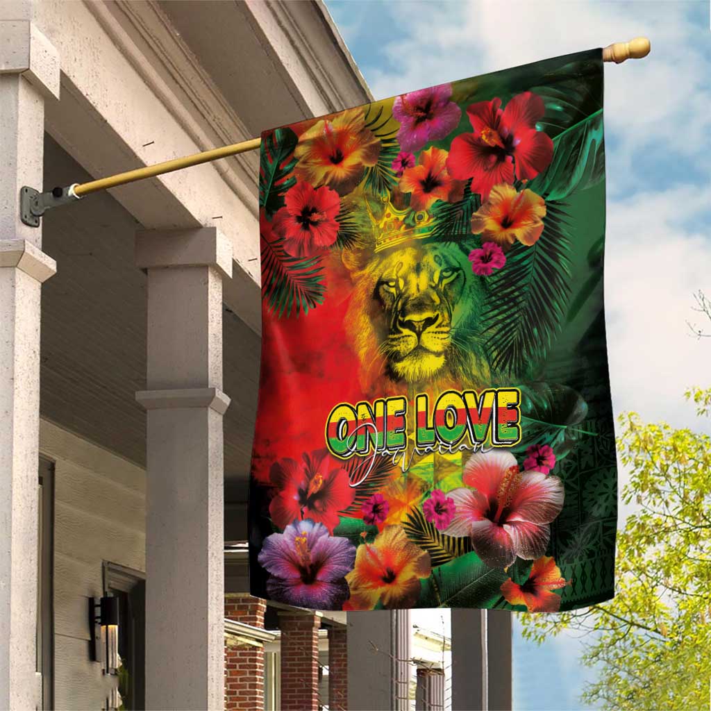 Hawaiian Reggae Garden Flag Tropical Plants and Tribal Kakau Tattoo-One Love Jawaiian LT03 House Flag Reggae - Polynesian Pride