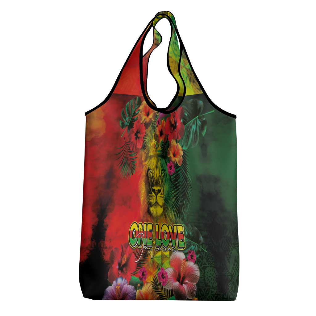 Hawaiian Reggae Grocery Bag Tropical Plants and Tribal Kakau Tattoo-One Love Jawaiian LT03 - Polynesian Pride