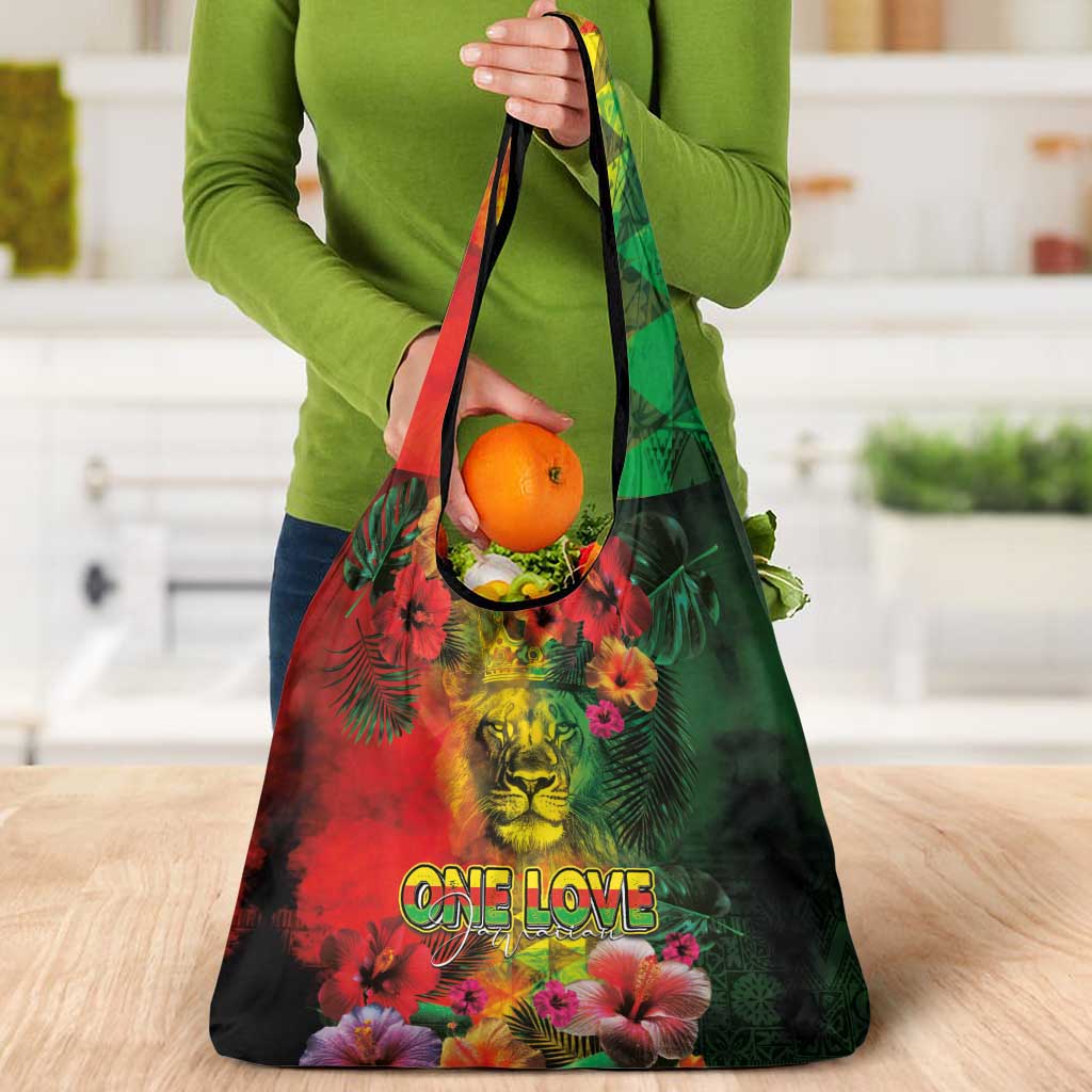 Hawaiian Reggae Grocery Bag Tropical Plants and Tribal Kakau Tattoo-One Love Jawaiian LT03 - Polynesian Pride