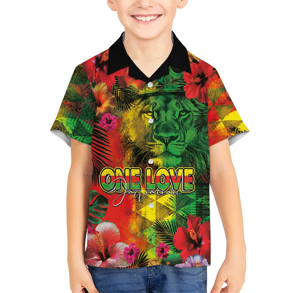 Hawaiian Reggae Hawaiian Shirt Tropical Plants and Tribal Kakau Tattoo-One Love Jawaiian LT03 - Polynesian Pride