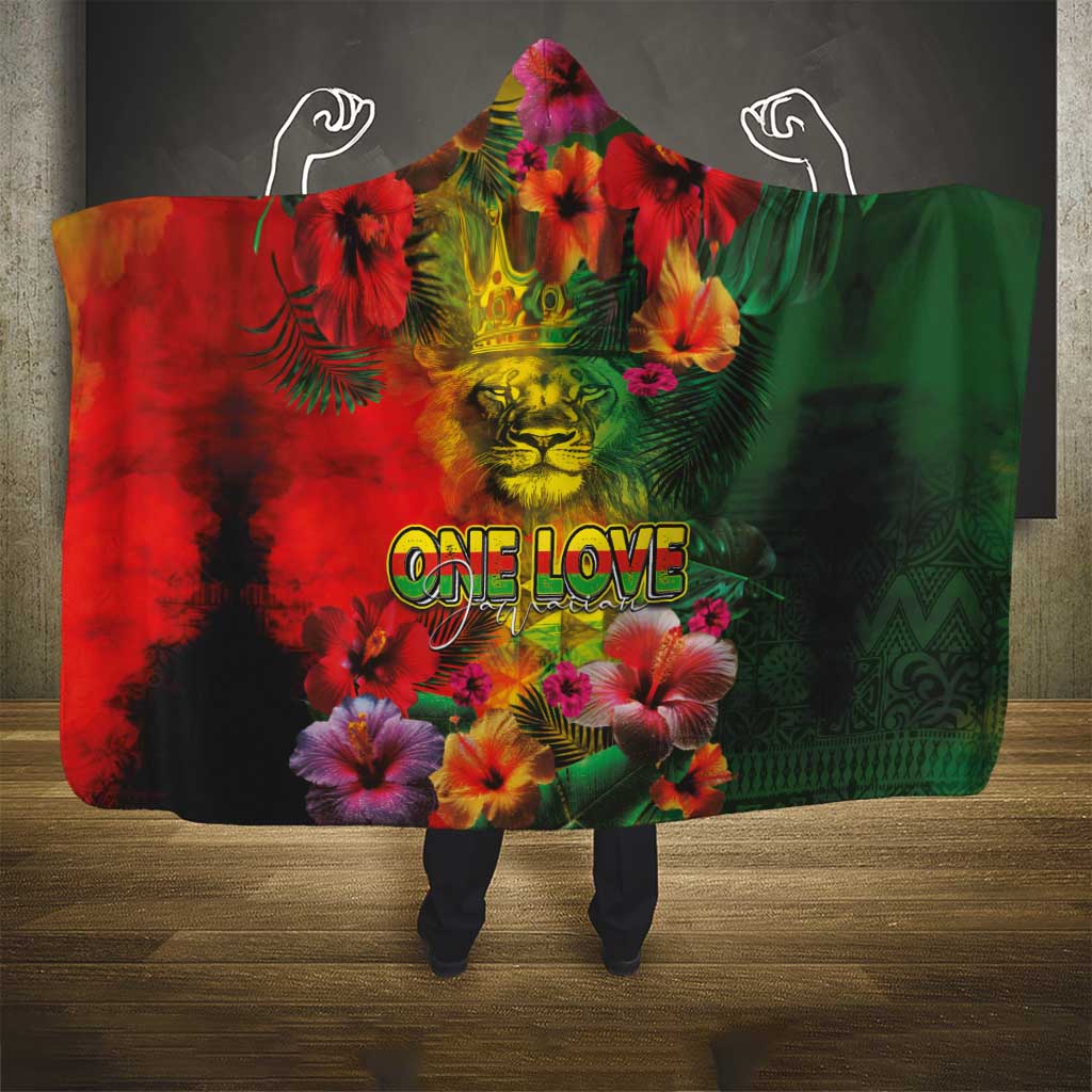 Hawaiian Reggae Hooded Blanket Tropical Plants and Tribal Kakau Tattoo-One Love Jawaiian LT03 - Polynesian Pride
