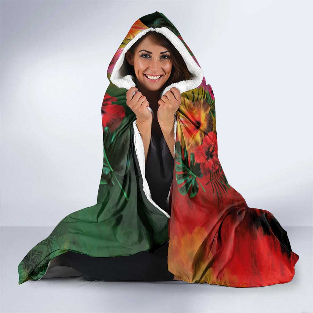 Hawaiian Reggae Hooded Blanket Tropical Plants and Tribal Kakau Tattoo-One Love Jawaiian LT03 - Polynesian Pride