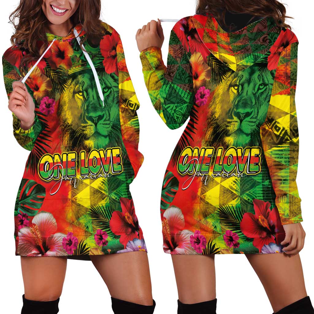 Hawaiian Reggae Hoodie Dress Tropical Plants and Tribal Kakau Tattoo-One Love Jawaiian LT03 - Polynesian Pride
