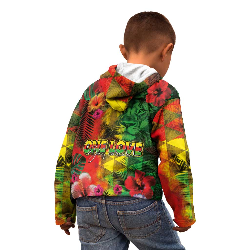 Hawaiian Reggae Kid Hoodie Tropical Plants and Tribal Kakau Tattoo-One Love Jawaiian LT03 - Polynesian Pride