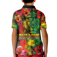 Hawaiian Reggae Kid Polo Shirt Tropical Plants and Tribal Kakau Tattoo-One Love Jawaiian LT03 - Polynesian Pride