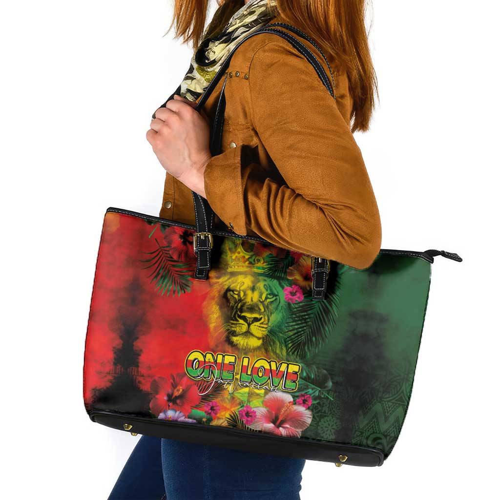 Hawaiian Reggae Leather Tote Bag Tropical Plants and Tribal Kakau Tattoo-One Love Jawaiian LT03 Reggae - Polynesian Pride