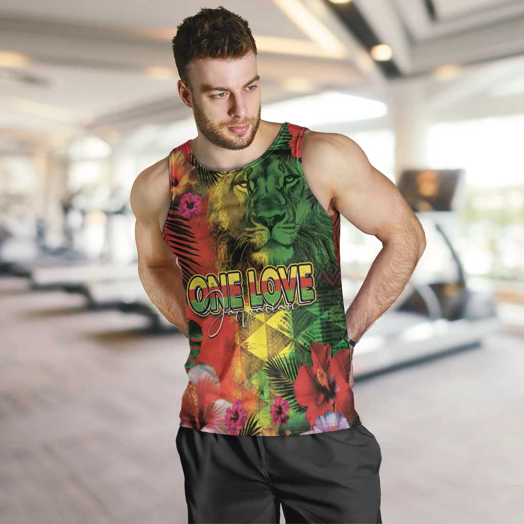 Hawaiian Reggae Men Tank Top Tropical Plants and Tribal Kakau Tattoo-One Love Jawaiian LT03 Reggae - Polynesian Pride