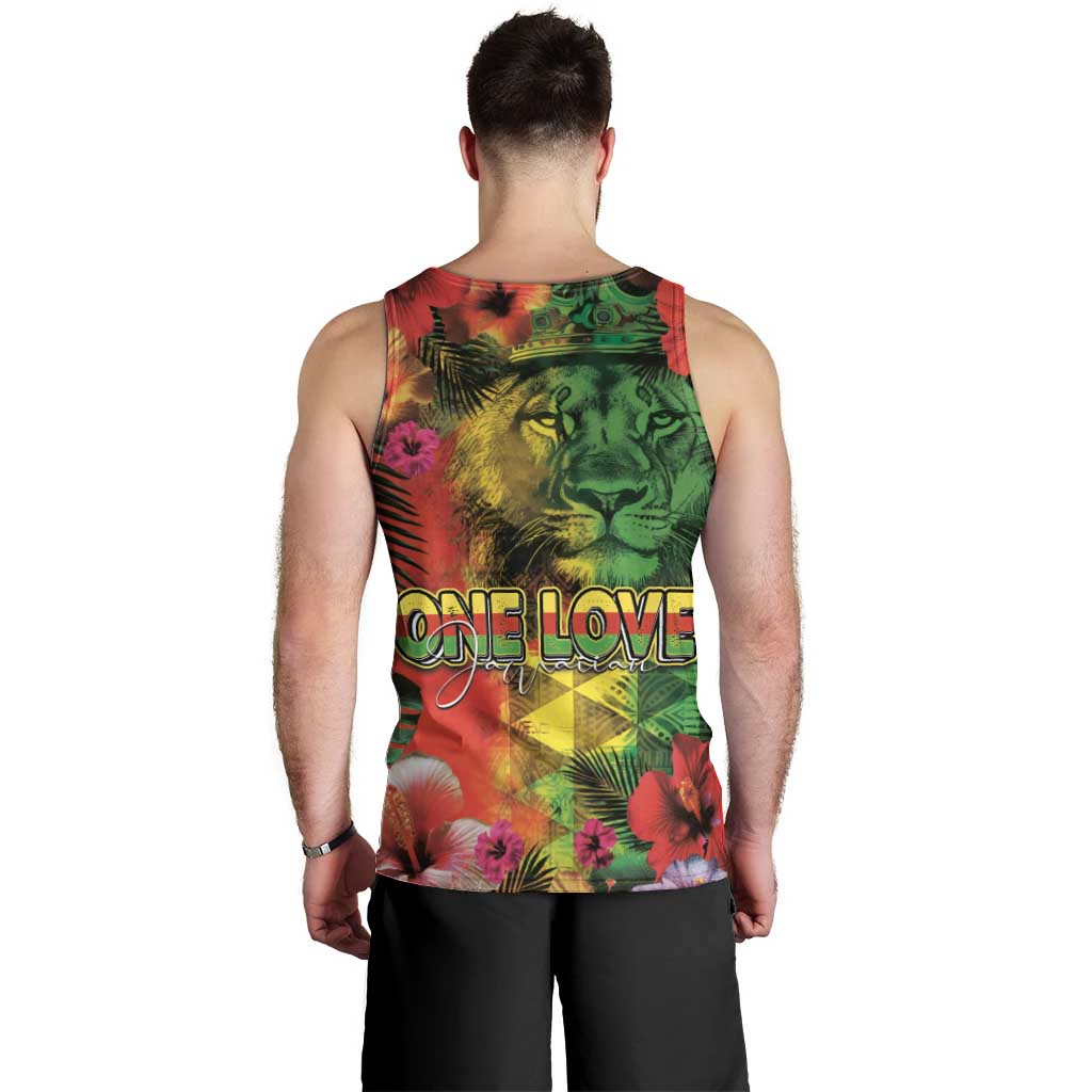 Hawaiian Reggae Men Tank Top Tropical Plants and Tribal Kakau Tattoo-One Love Jawaiian LT03 - Polynesian Pride
