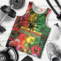 Hawaiian Reggae Men Tank Top Tropical Plants and Tribal Kakau Tattoo-One Love Jawaiian LT03 - Polynesian Pride