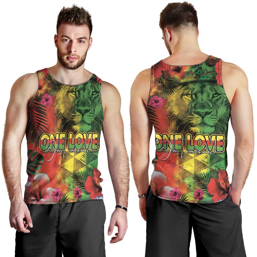 Hawaiian Reggae Men Tank Top Tropical Plants and Tribal Kakau Tattoo-One Love Jawaiian LT03 - Polynesian Pride