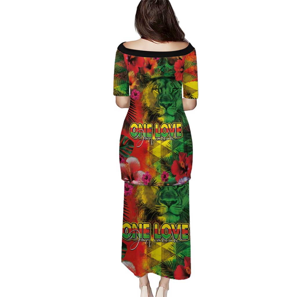 Hawaiian Reggae Puletasi Tropical Plants and Tribal Kakau Tattoo-One Love Jawaiian LT03 - Polynesian Pride