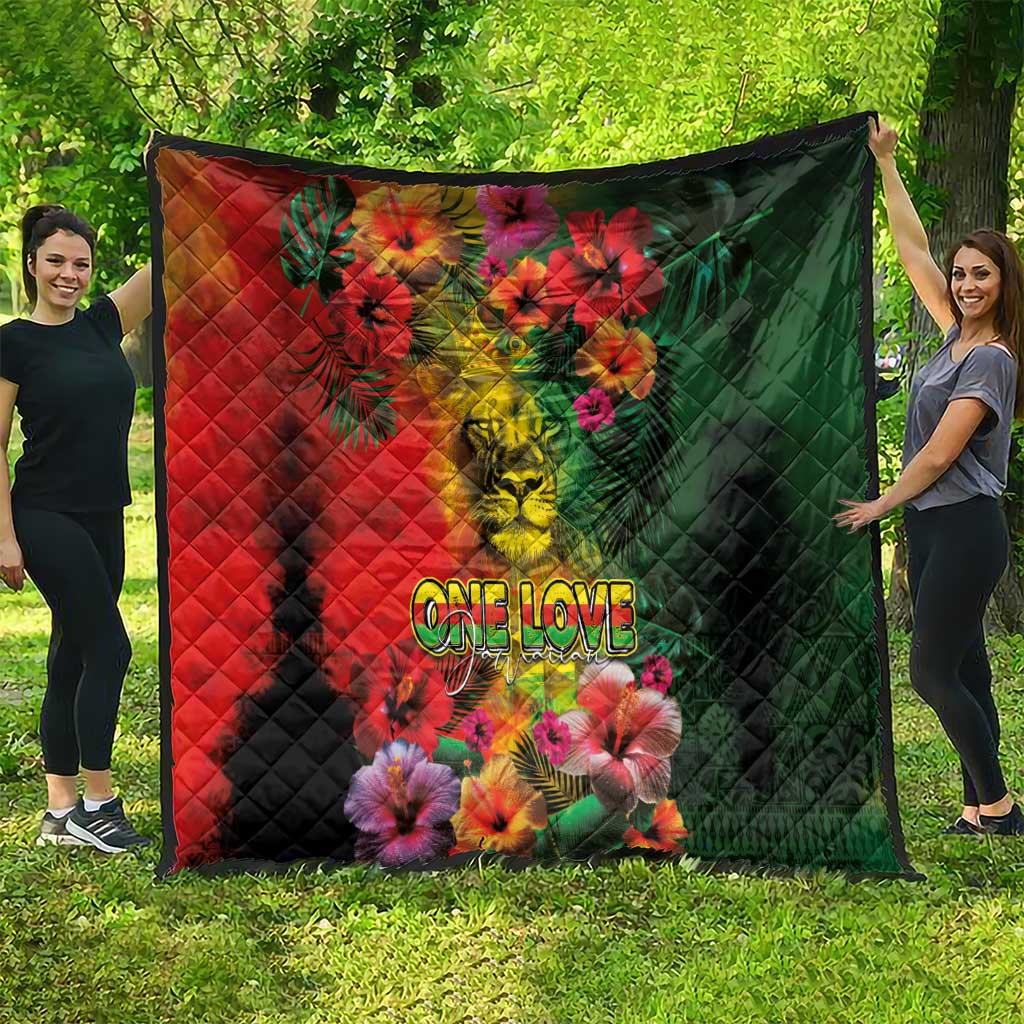 Hawaiian Reggae Quilt Tropical Plants and Tribal Kakau Tattoo-One Love Jawaiian LT03 - Polynesian Pride