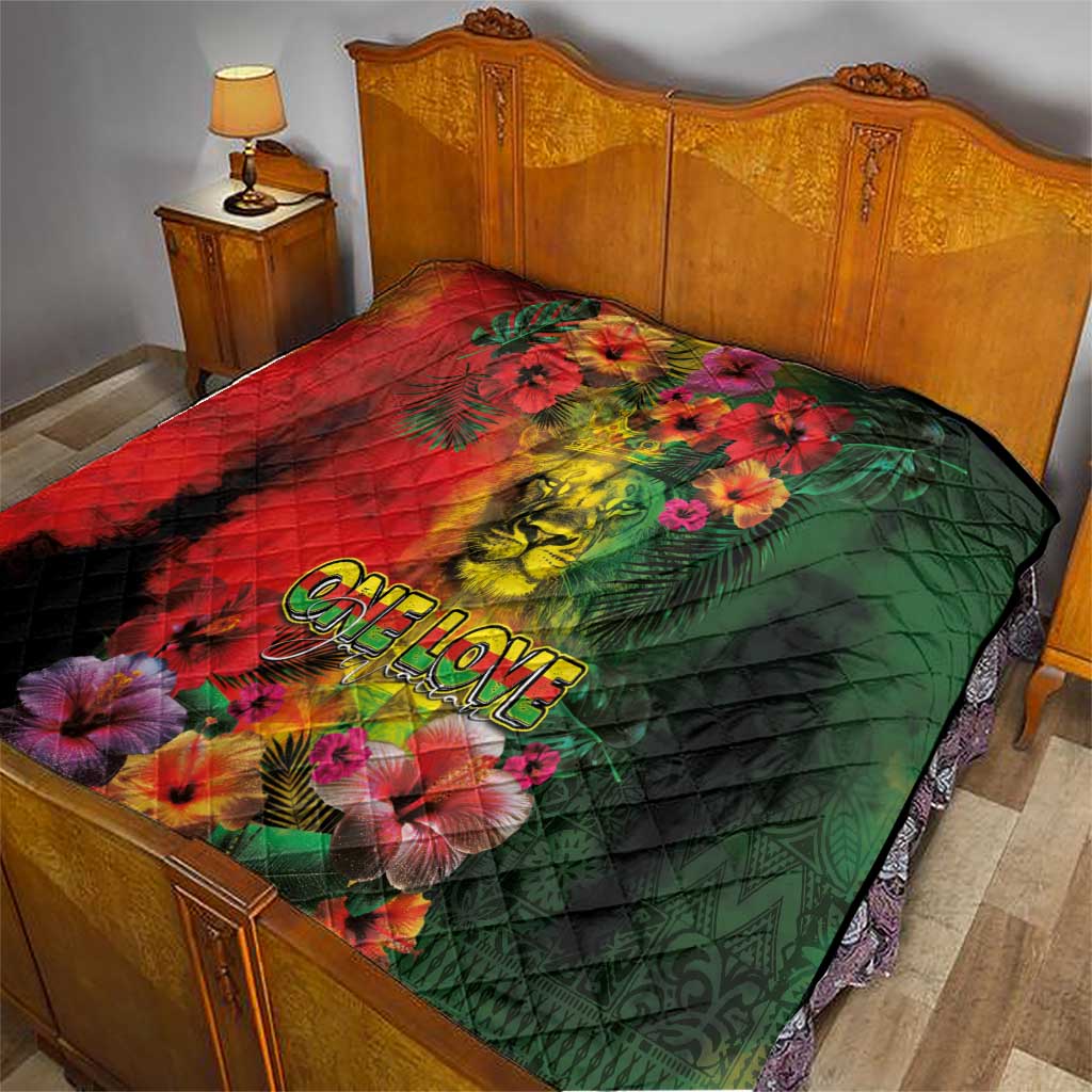 Hawaiian Reggae Quilt Tropical Plants and Tribal Kakau Tattoo-One Love Jawaiian LT03 - Polynesian Pride
