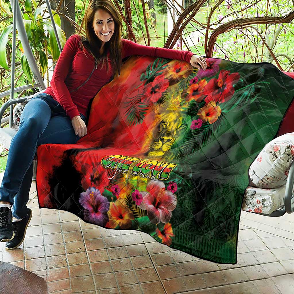 Hawaiian Reggae Quilt Tropical Plants and Tribal Kakau Tattoo-One Love Jawaiian LT03 - Polynesian Pride