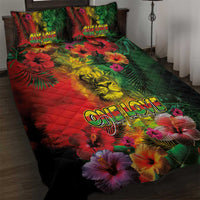 Hawaiian Reggae Quilt Bed Set Tropical Plants and Tribal Kakau Tattoo-One Love Jawaiian LT03 Reggae - Polynesian Pride