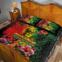 Hawaiian Reggae Quilt Bed Set Tropical Plants and Tribal Kakau Tattoo-One Love Jawaiian LT03 - Polynesian Pride