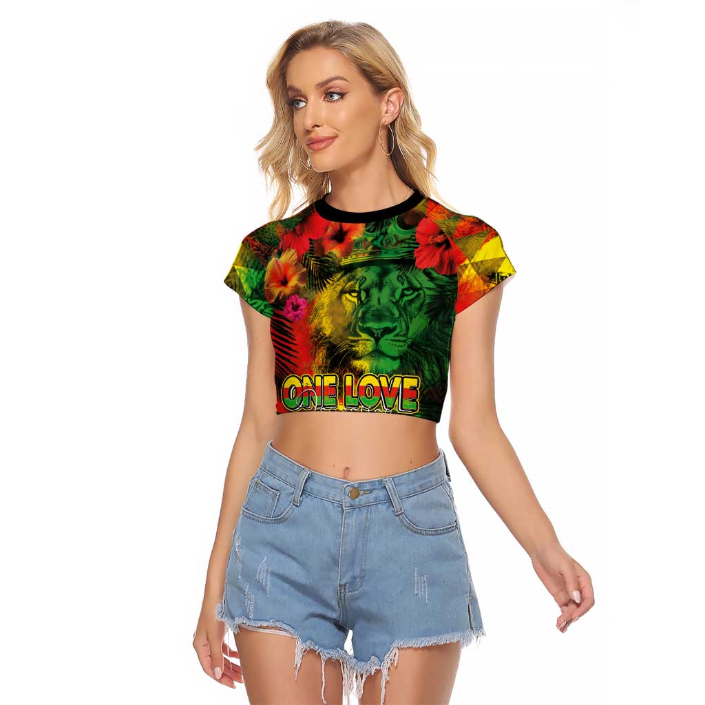 Hawaiian Reggae Raglan Cropped T Shirt Tropical Plants and Tribal Kakau Tattoo-One Love Jawaiian LT03 Female Reggae - Polynesian Pride