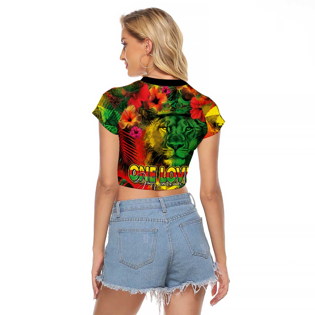 Hawaiian Reggae Raglan Cropped T Shirt Tropical Plants and Tribal Kakau Tattoo-One Love Jawaiian LT03 - Polynesian Pride