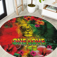 Hawaiian Reggae Round Carpet Tropical Plants and Tribal Kakau Tattoo-One Love Jawaiian LT03 Reggae - Polynesian Pride