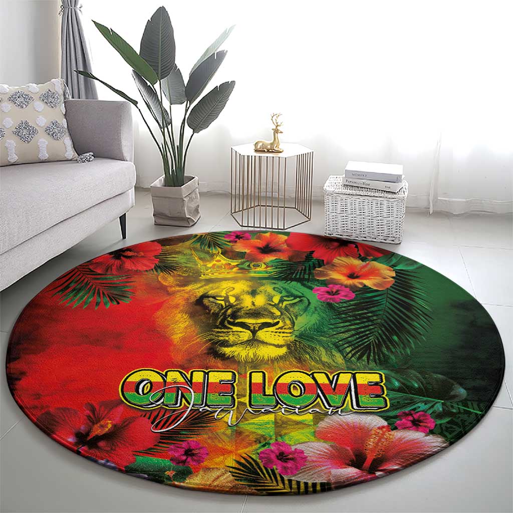 Hawaiian Reggae Round Carpet Tropical Plants and Tribal Kakau Tattoo-One Love Jawaiian LT03 - Polynesian Pride