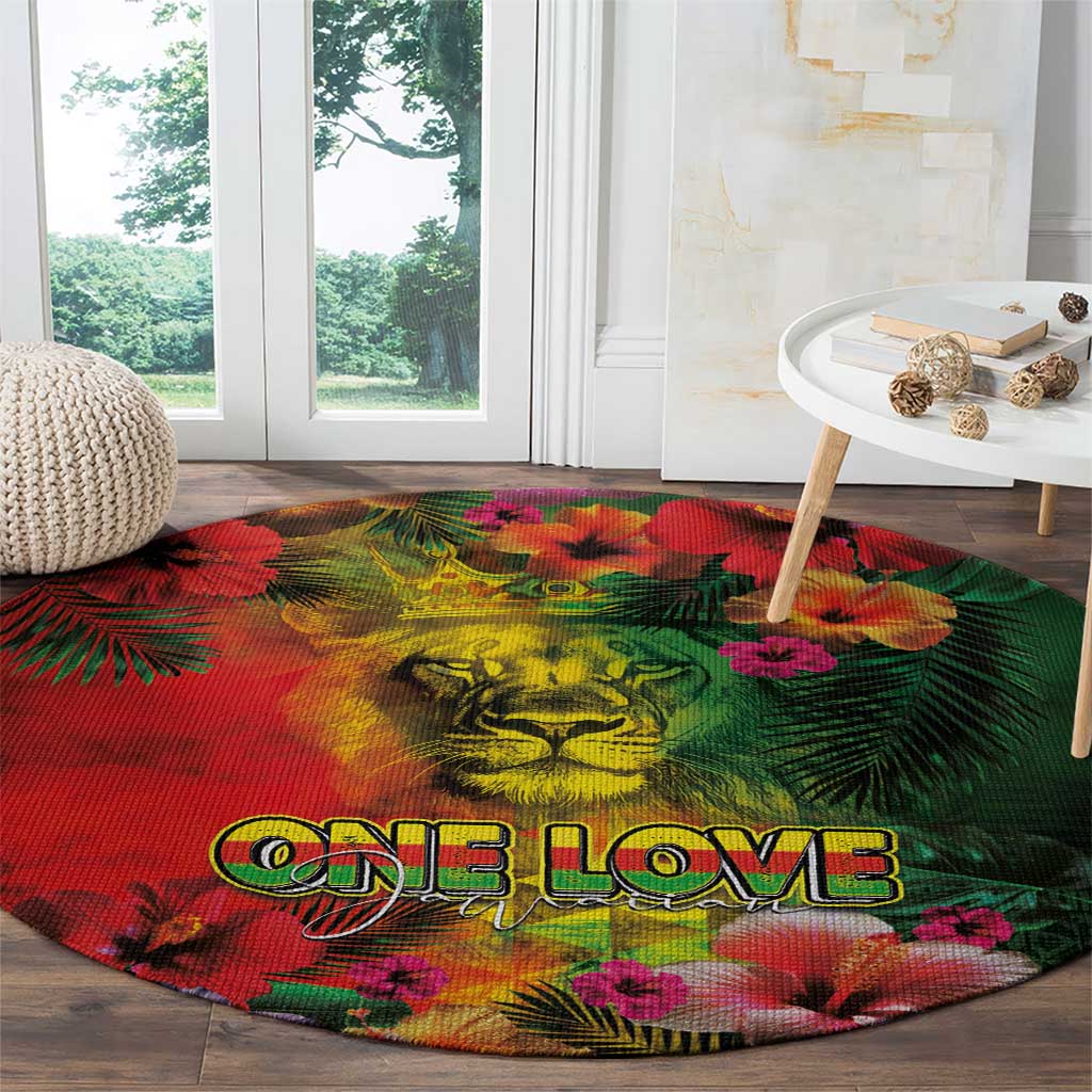 Hawaiian Reggae Round Carpet Tropical Plants and Tribal Kakau Tattoo-One Love Jawaiian LT03 - Polynesian Pride