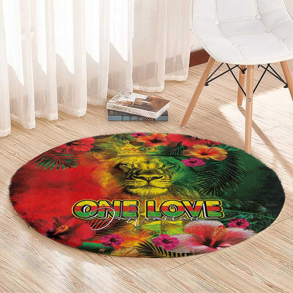 Hawaiian Reggae Round Carpet Tropical Plants and Tribal Kakau Tattoo-One Love Jawaiian LT03 - Polynesian Pride