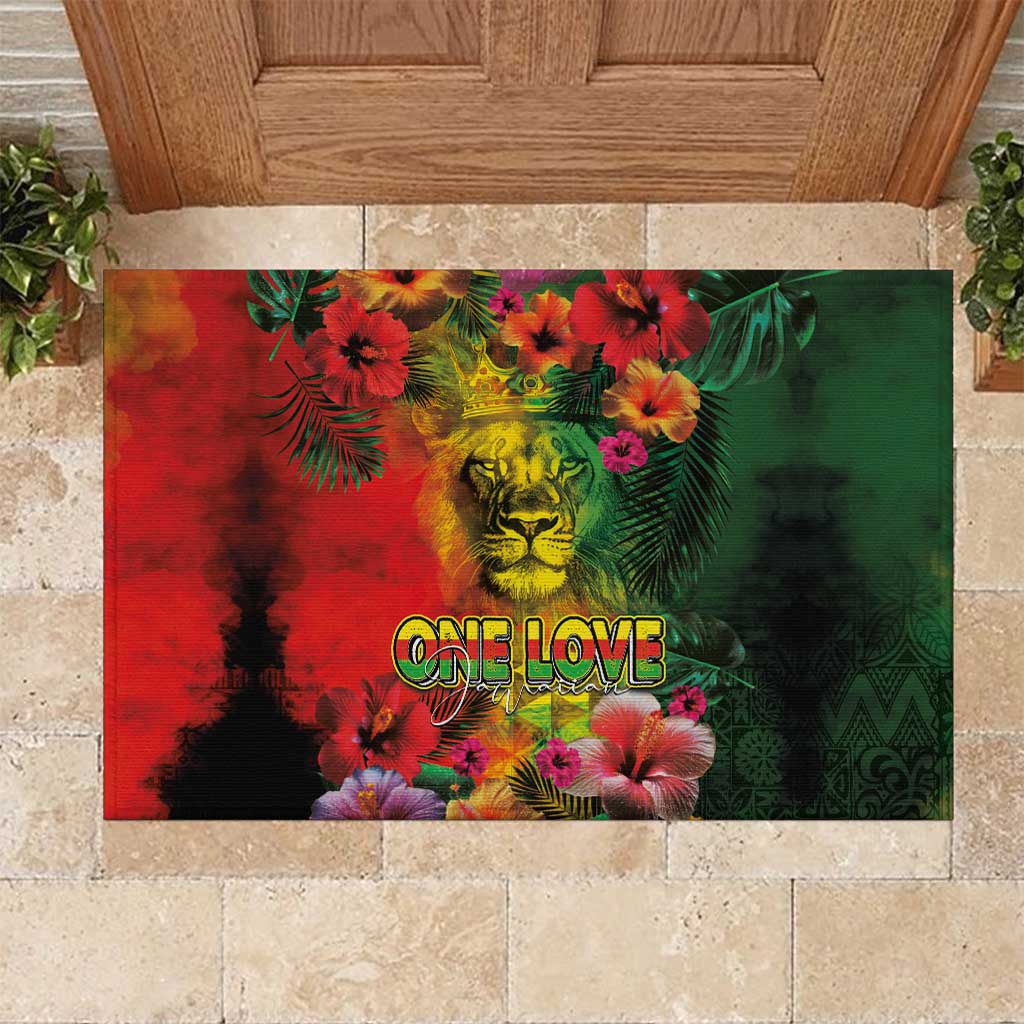 Hawaiian Reggae Rubber Doormat Tropical Plants and Tribal Kakau Tattoo-One Love Jawaiian LT03 Reggae - Polynesian Pride