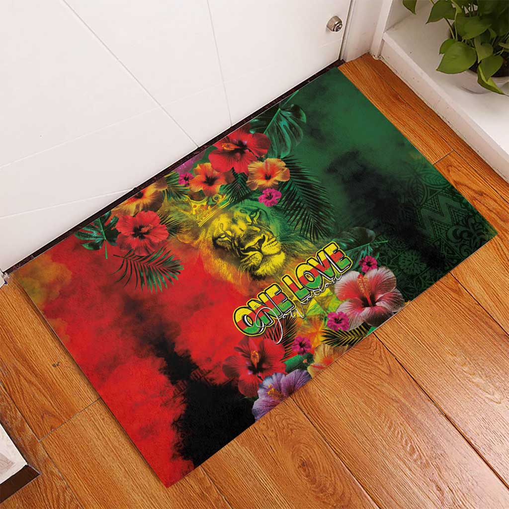 Hawaiian Reggae Rubber Doormat Tropical Plants and Tribal Kakau Tattoo-One Love Jawaiian LT03 - Polynesian Pride