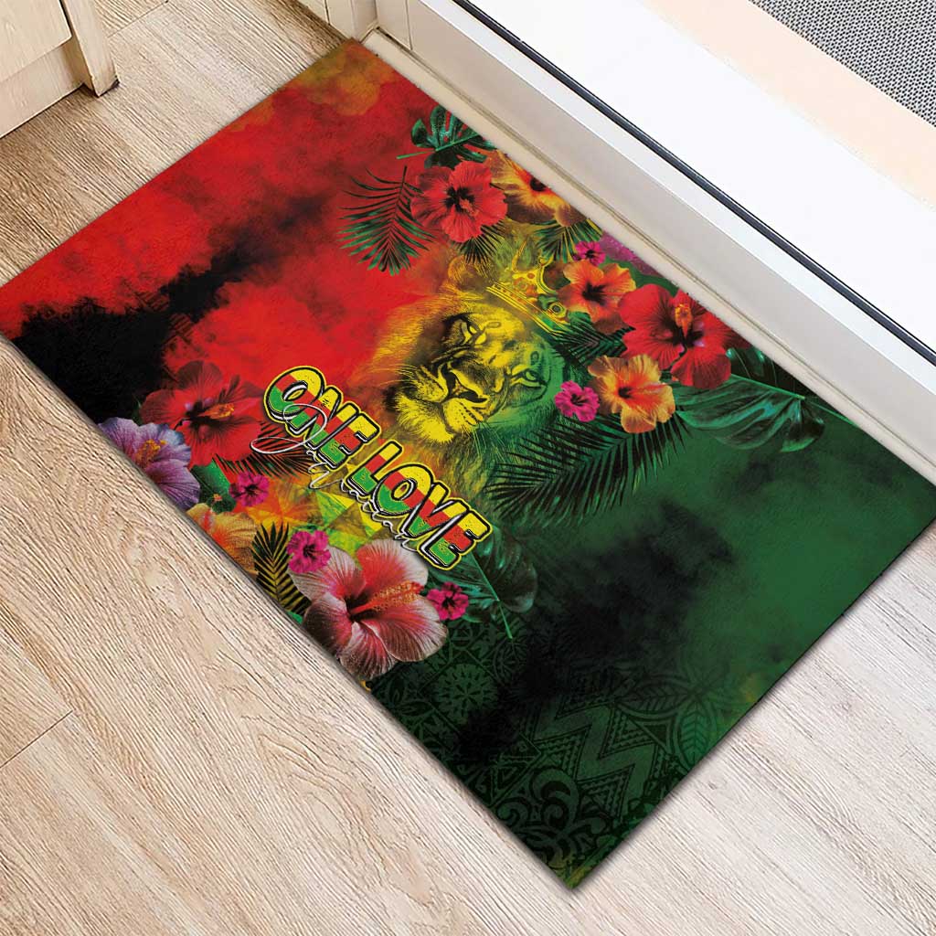 Hawaiian Reggae Rubber Doormat Tropical Plants and Tribal Kakau Tattoo-One Love Jawaiian LT03 - Polynesian Pride