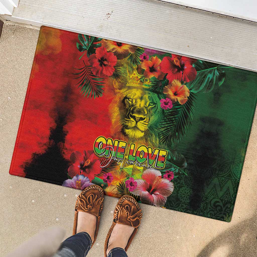 Hawaiian Reggae Rubber Doormat Tropical Plants and Tribal Kakau Tattoo-One Love Jawaiian LT03 - Polynesian Pride