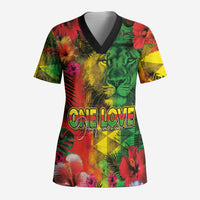 Hawaiian Reggae Scrub Top Tropical Plants and Tribal Kakau Tattoo-One Love Jawaiian LT03 Adult Reggae - Polynesian Pride