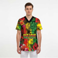 Hawaiian Reggae Scrub Top Tropical Plants and Tribal Kakau Tattoo-One Love Jawaiian LT03 - Polynesian Pride