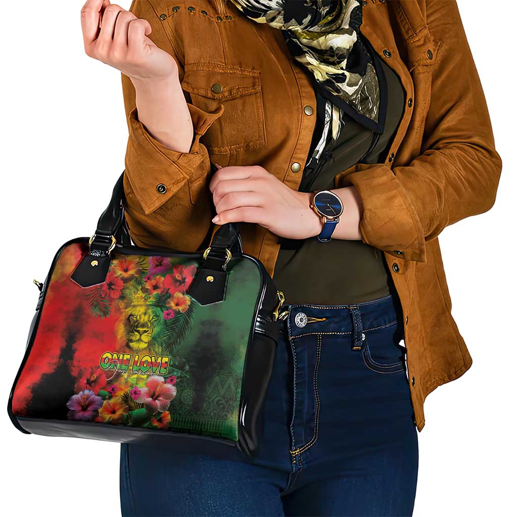 Hawaiian Reggae Shoulder Handbag Tropical Plants and Tribal Kakau Tattoo-One Love Jawaiian LT03 - Polynesian Pride