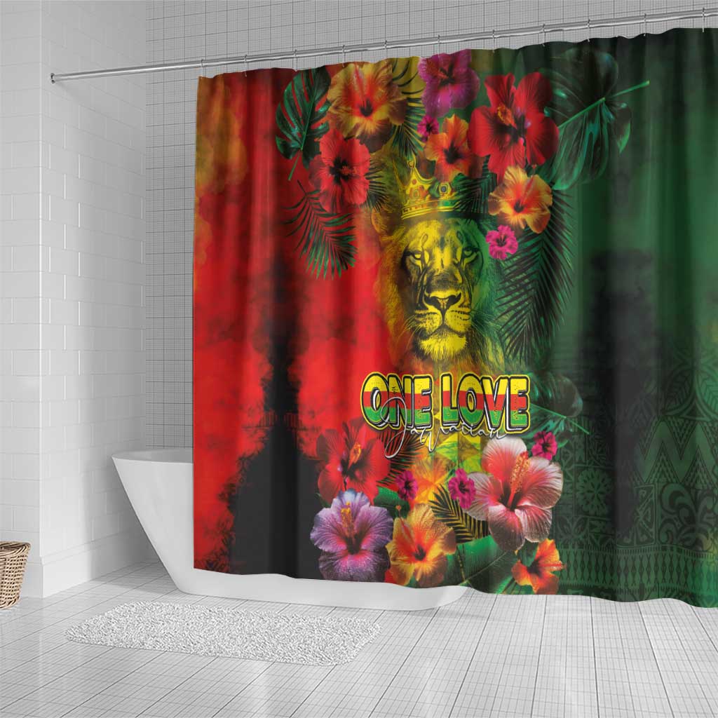 Hawaiian Reggae Shower Curtain Tropical Plants and Tribal Kakau Tattoo-One Love Jawaiian LT03 - Polynesian Pride