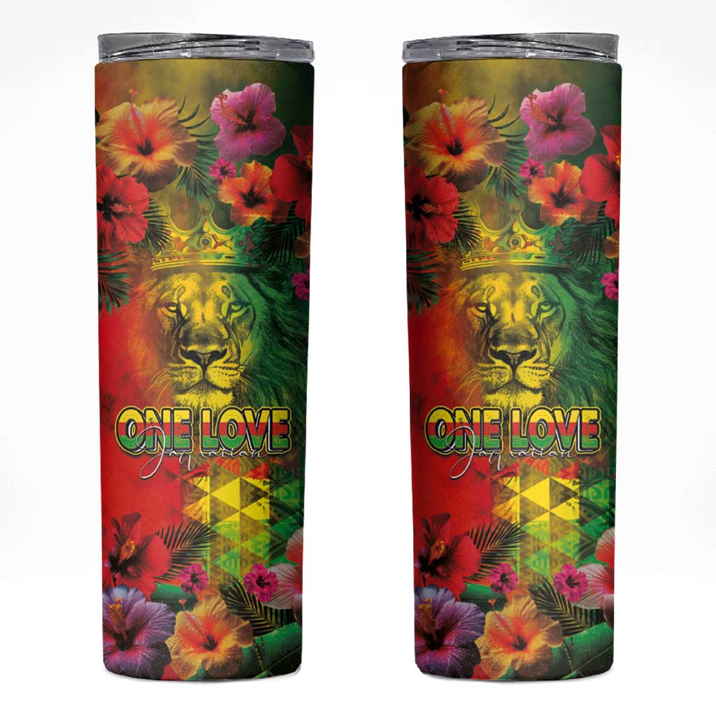 Hawaiian Reggae Skinny Tumbler Tropical Plants and Tribal Kakau Tattoo-One Love Jawaiian LT03 Reggae - Polynesian Pride