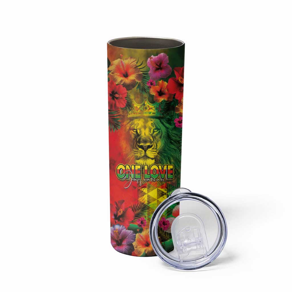Hawaiian Reggae Skinny Tumbler Tropical Plants and Tribal Kakau Tattoo-One Love Jawaiian LT03 - Polynesian Pride