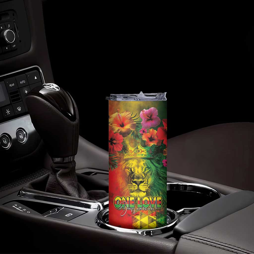 Hawaiian Reggae Skinny Tumbler Tropical Plants and Tribal Kakau Tattoo-One Love Jawaiian LT03 - Polynesian Pride
