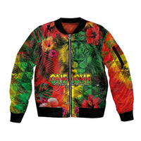 Hawaiian Reggae Sleeve Zip Bomber Jacket Tropical Plants and Tribal Kakau Tattoo-One Love Jawaiian LT03 Unisex Reggae - Polynesian Pride