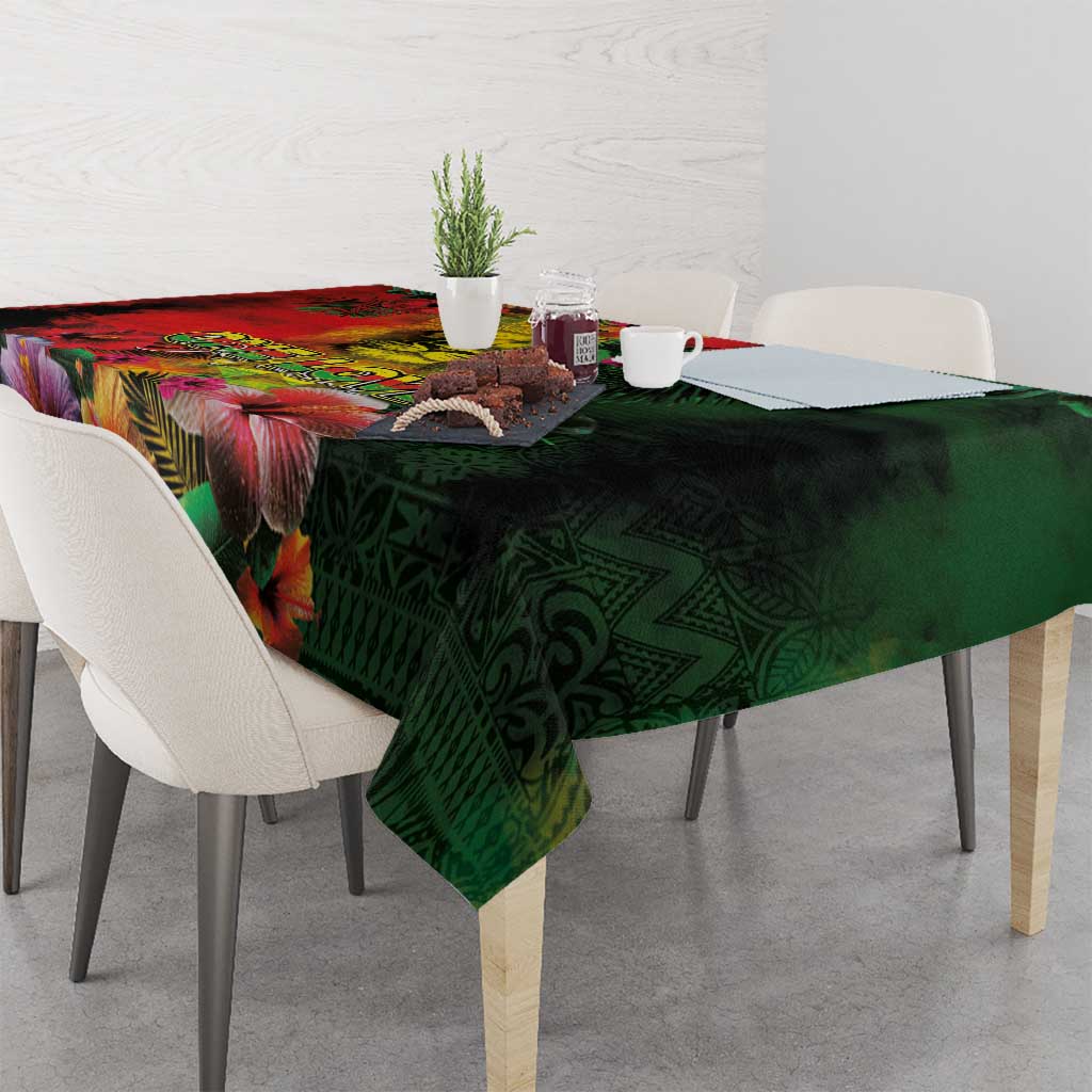 Hawaiian Reggae Tablecloth Tropical Plants and Tribal Kakau Tattoo-One Love Jawaiian LT03 - Polynesian Pride
