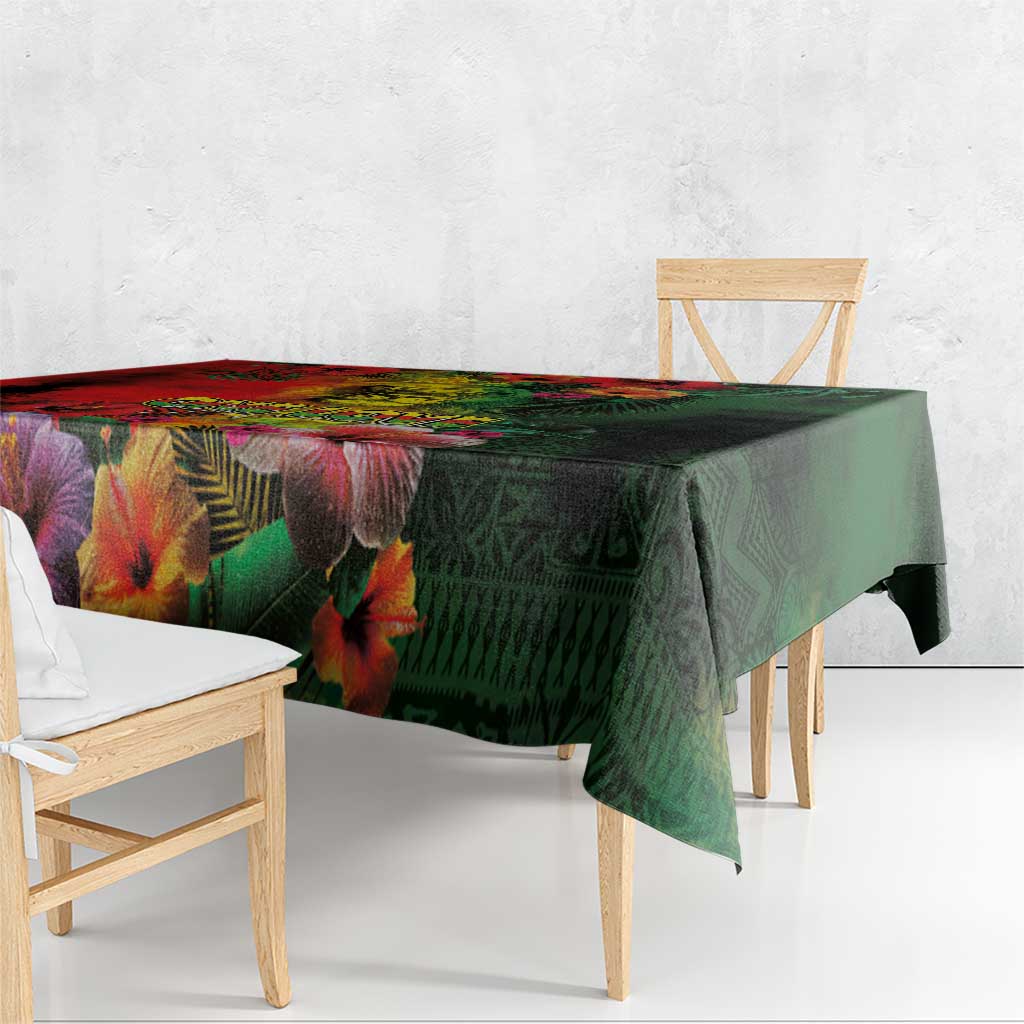 Hawaiian Reggae Tablecloth Tropical Plants and Tribal Kakau Tattoo-One Love Jawaiian LT03 - Polynesian Pride