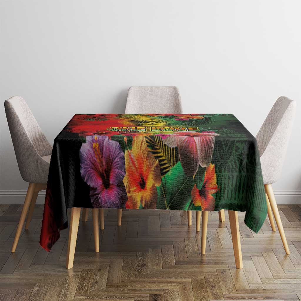 Hawaiian Reggae Tablecloth Tropical Plants and Tribal Kakau Tattoo-One Love Jawaiian LT03 - Polynesian Pride