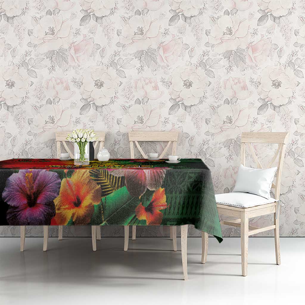 Hawaiian Reggae Tablecloth Tropical Plants and Tribal Kakau Tattoo-One Love Jawaiian LT03 - Polynesian Pride