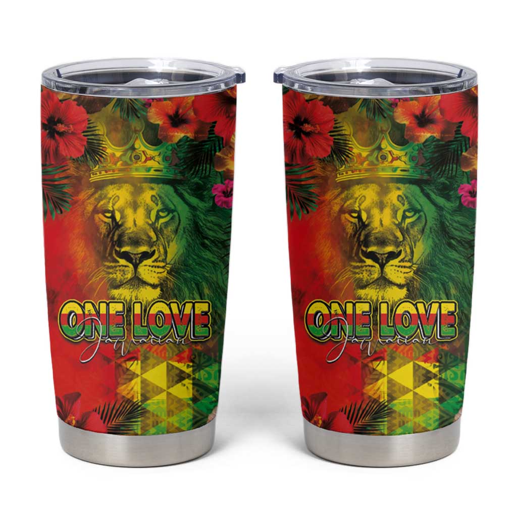 Hawaiian Reggae Tumbler Cup Tropical Plants and Tribal Kakau Tattoo-One Love Jawaiian LT03 Reggae - Polynesian Pride