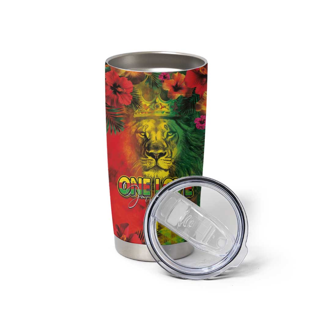 Hawaiian Reggae Tumbler Cup Tropical Plants and Tribal Kakau Tattoo-One Love Jawaiian LT03 - Polynesian Pride