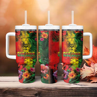 Hawaiian Reggae Tumbler With Handle Tropical Plants and Tribal Kakau Tattoo-One Love Jawaiian LT03 - Polynesian Pride