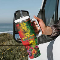 Hawaiian Reggae Tumbler With Handle Tropical Plants and Tribal Kakau Tattoo-One Love Jawaiian LT03 - Polynesian Pride