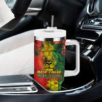Hawaiian Reggae Tumbler With Handle Tropical Plants and Tribal Kakau Tattoo-One Love Jawaiian LT03 - Polynesian Pride