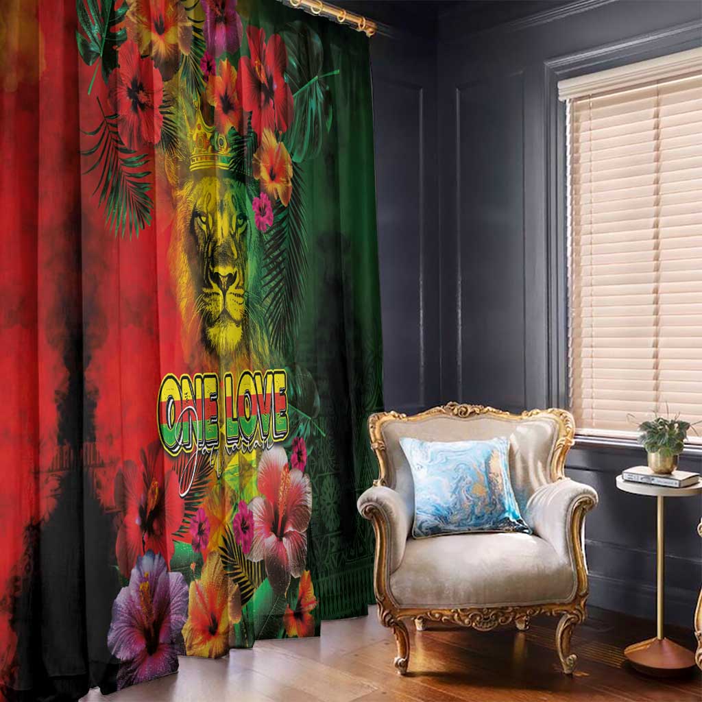 Hawaiian Reggae Window Curtain Tropical Plants and Tribal Kakau Tattoo-One Love Jawaiian LT03 - Polynesian Pride