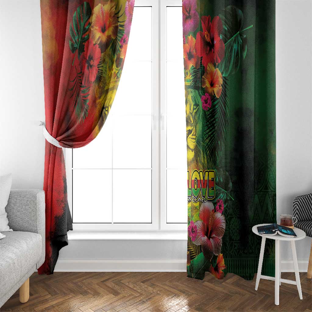 Hawaiian Reggae Window Curtain Tropical Plants and Tribal Kakau Tattoo-One Love Jawaiian LT03 - Polynesian Pride