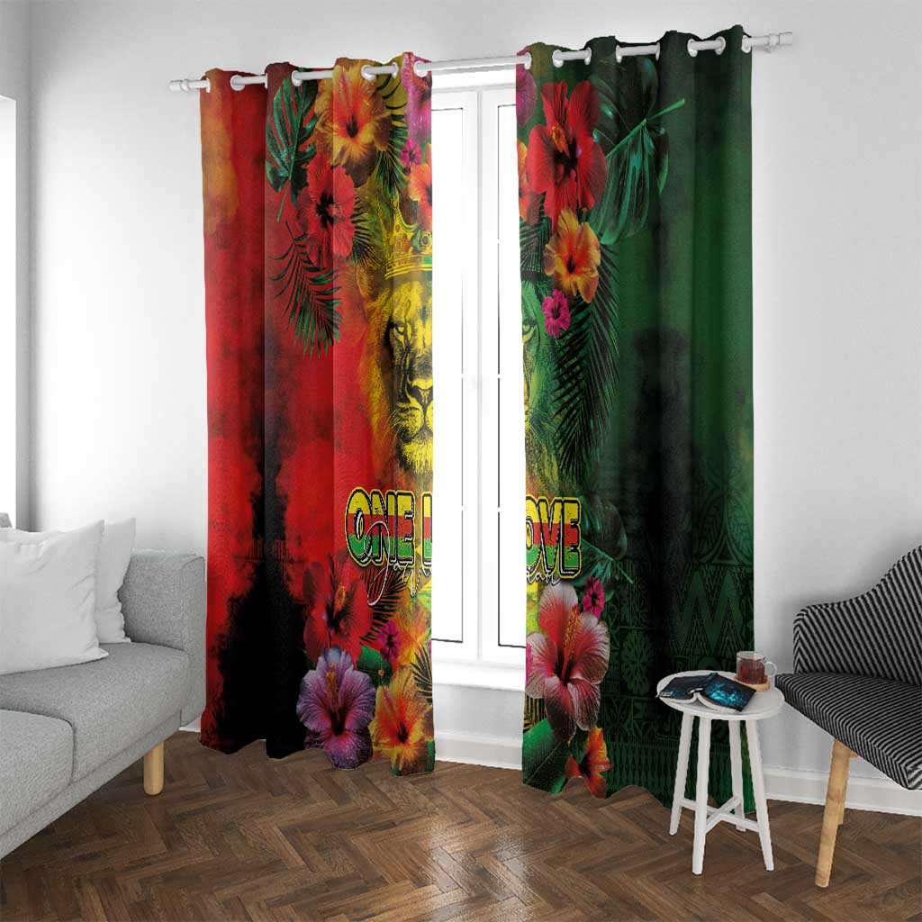 Hawaiian Reggae Window Curtain Tropical Plants and Tribal Kakau Tattoo-One Love Jawaiian LT03 With Grommets Reggae - Polynesian Pride